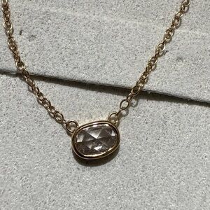 Unique 14k Rose Gold Necklace With Bezel Set Rose Cut Grey Diamond 14-18”